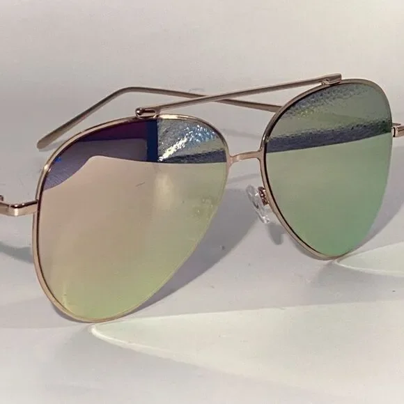 1354 Sunglasses Oversize Aviators Gold Wire Frames Silver Mirror Lens NWT - Picture 6 of 8